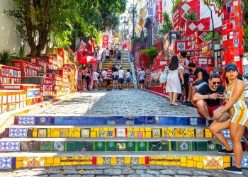 Rio de Janeiro State of Rio de Janeiro Brazil 21. October 2020 Escadaria Selaron the red famous stairs stair step steps staircase in Rio de Janeiro State of Rio de Janeiro Brazil.