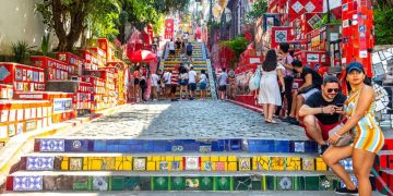 Rio de Janeiro State of Rio de Janeiro Brazil 21. October 2020 Escadaria Selaron the red famous stairs stair step steps staircase in Rio de Janeiro State of Rio de Janeiro Brazil.