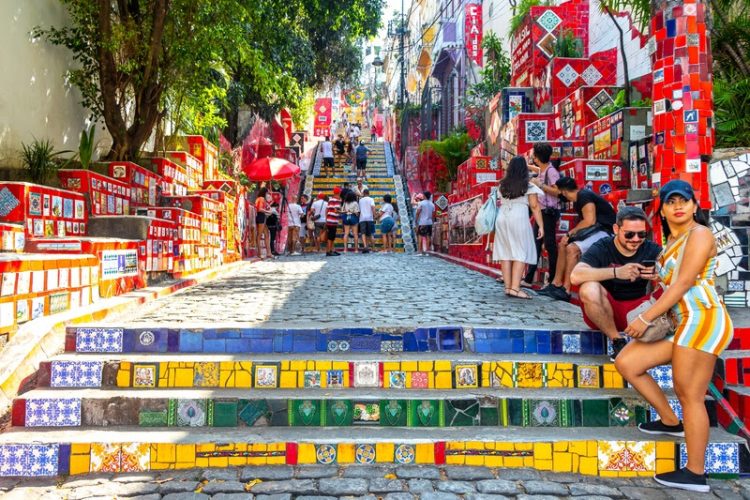 Rio de Janeiro State of Rio de Janeiro Brazil 21. October 2020 Escadaria Selaron the red famous stairs stair step steps staircase in Rio de Janeiro State of Rio de Janeiro Brazil.