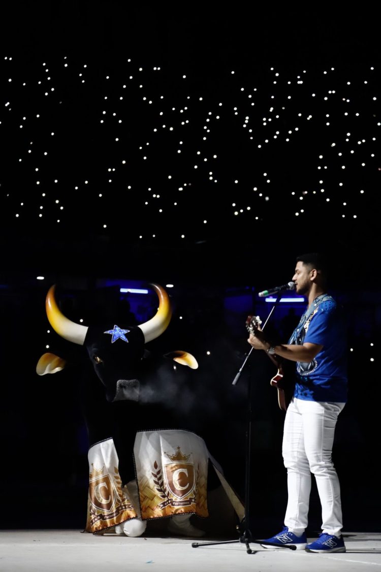 Boi Caprichoso com a estrela azul no Bumbódromo de Parintins