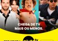 Arte de divulgação da Pluto TV com O Lado Bom da Vida, Nacho Libre e Encontro Explosivo sobre fundo amarelo.