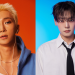 Retratos de divulgação dos artistas from20 e Kang Yuchan, lado a lado, em fundos laranja e azul